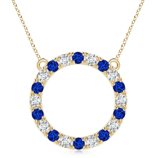 14K 18K Solid Gold Luxury Shiny Pendant Necklace IGI Certified Natural Blue Sapphire With Diamond Open Circle Eternity Pendant