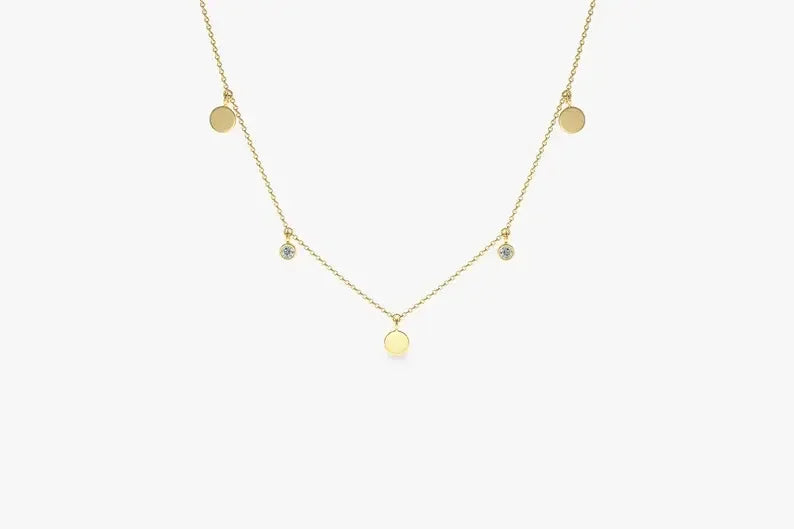 14k Gold Natural Brilliant Cut 2 Diamond Dainty Dangling Gold Disc Luxury Fine Jewelry Unisex 2026 New Arrival Trendy Necklace