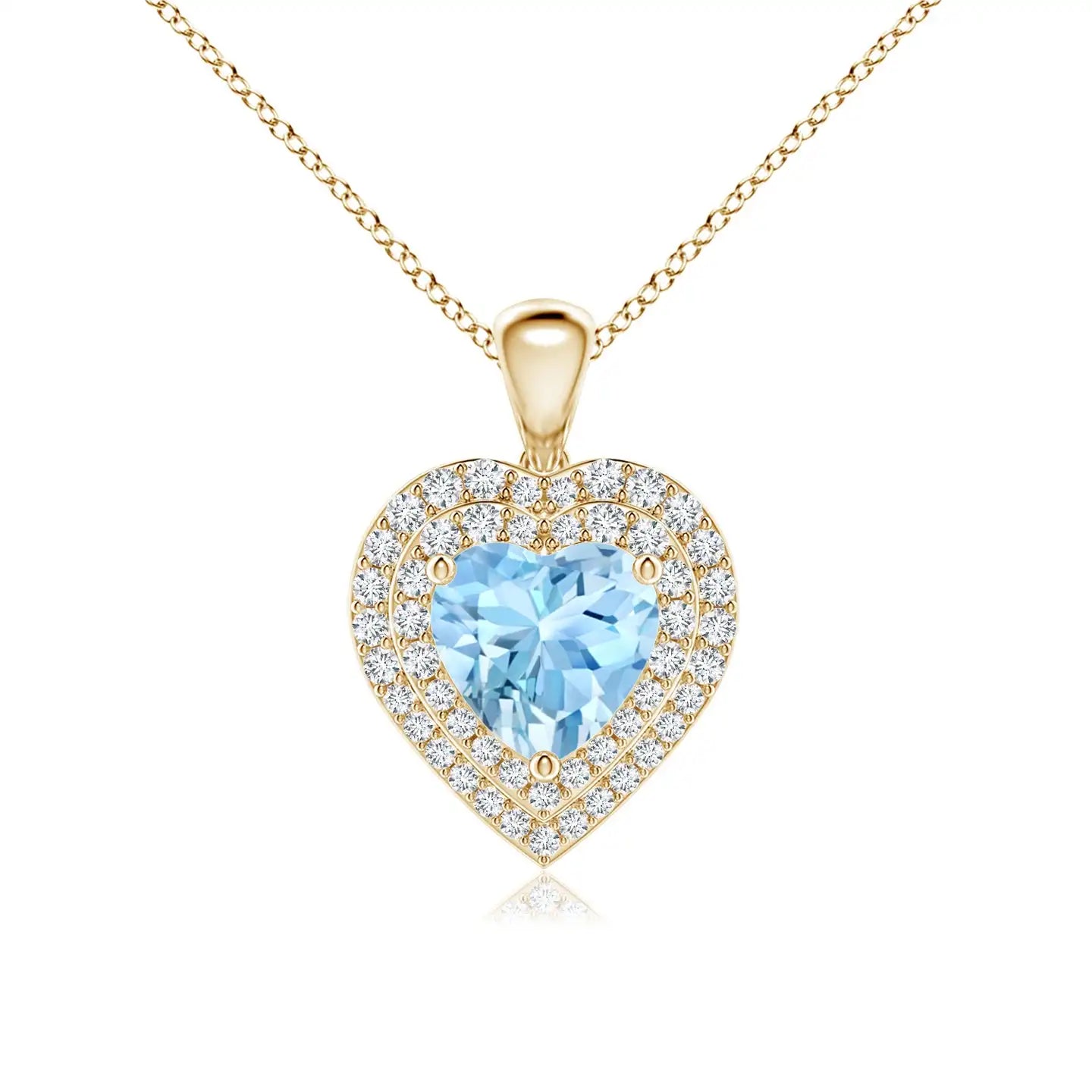 2026 IGI Certified 5mm 0.4Ctw Heart Cut Aquamarine Gemstone Pendant With Double Halo Diamond Valentine's Romantic Gift For Woman