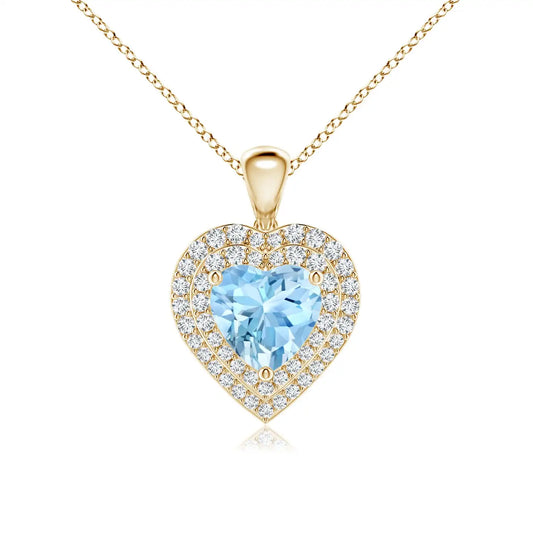 2026 IGI Certified 5mm 0.4Ctw Heart Cut Aquamarine Gemstone Pendant With Double Halo Diamond Valentine's Romantic Gift For Woman