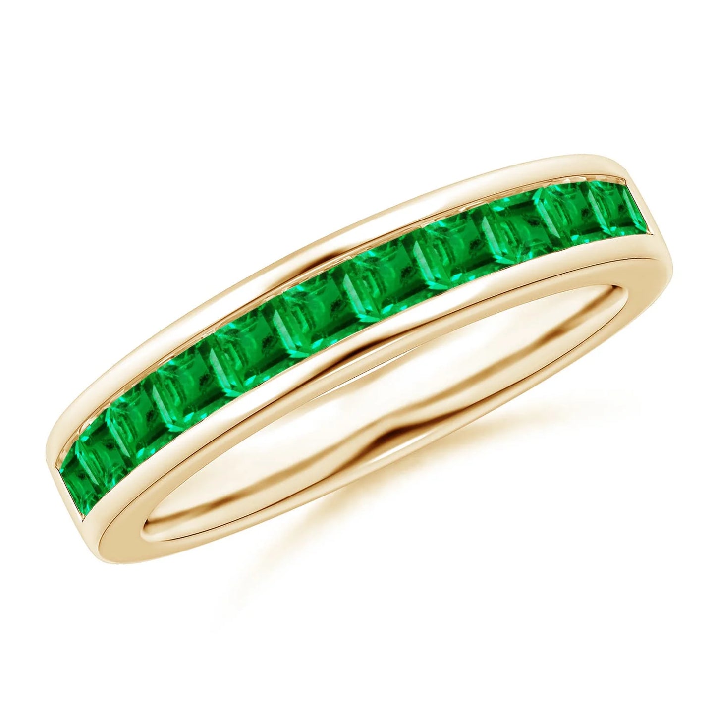 Top Quality Wholesale 2.4mm Square Cut Natural Green Emerald Gemstone Half Eternity Band Ring 14K Solid Gold Channel Sett Ring