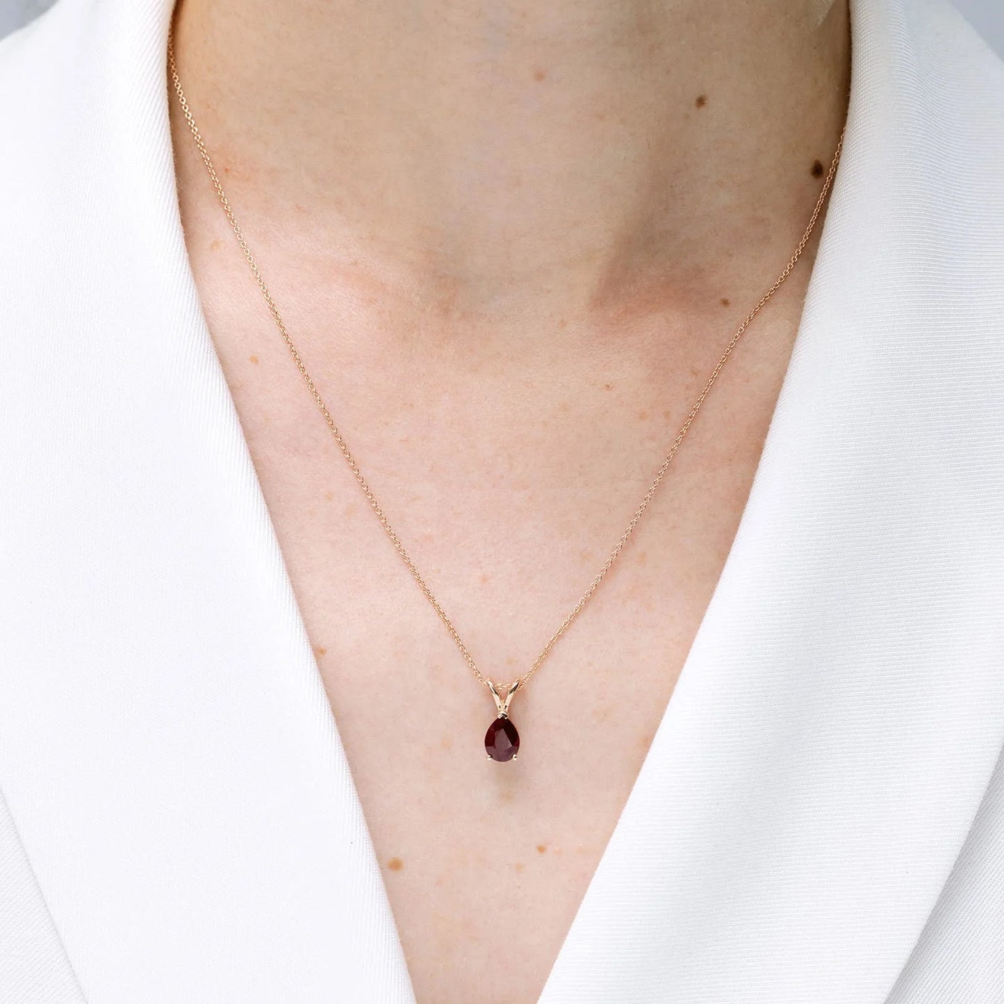 14K 18K Pure Gold V-Bale Pear-Shaped Natural Red Ruby Solitaire Pendant Link Chain Necklace Custom Handmade Fine Jewelry Pendant