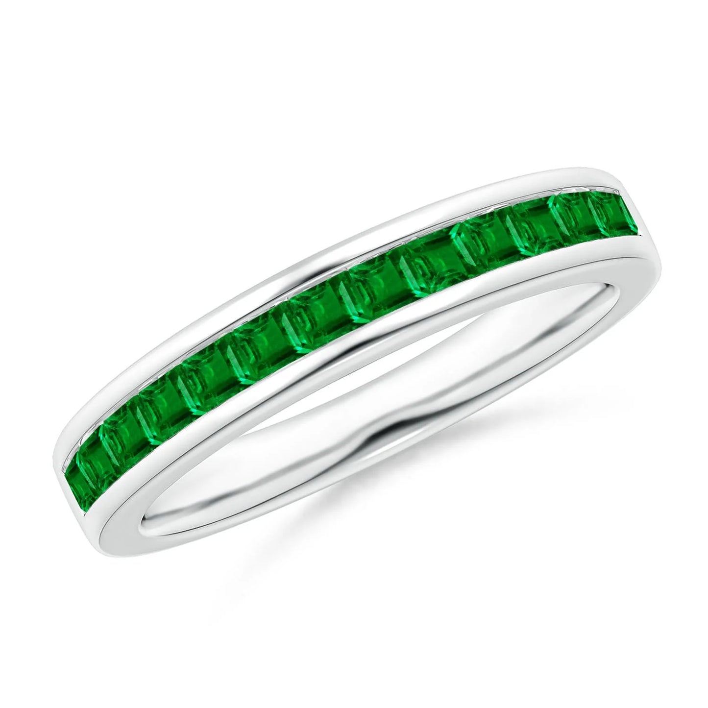 Top Quality Wholesale 2.4mm Square Cut Natural Green Emerald Gemstone Half Eternity Band Ring 14K Solid Gold Channel Sett Ring