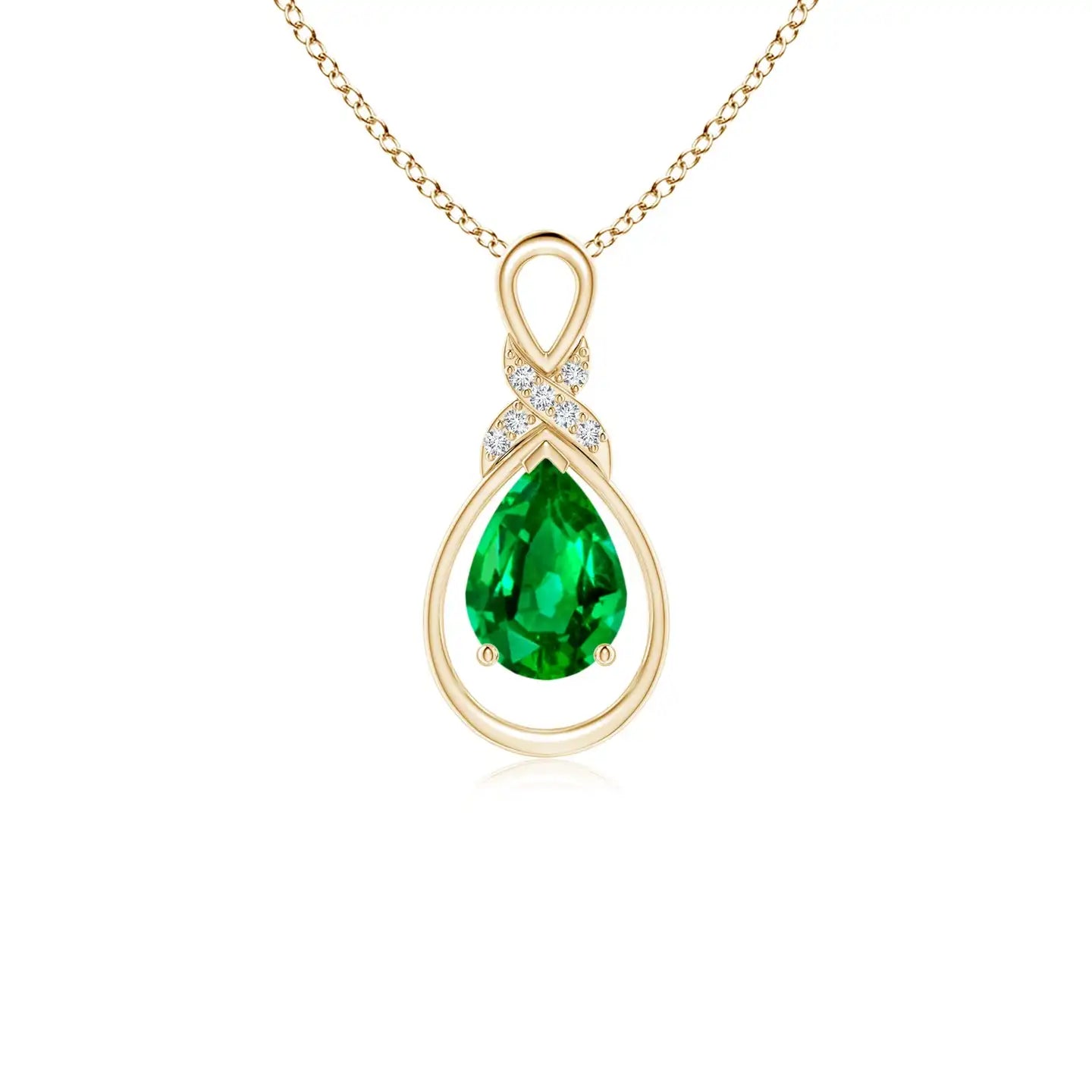 14K Solid Gold Natural Pear Emerald Infinity Pendant With Diamond X Motif Classic Fine Jewellery Anniversary Gift For Her 2026