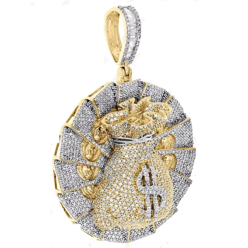 BiG-BOSS Iced Out Money Bag Pendant Gold and Silver Tone Hip Hop Dollar Style Jewellery for Men and Women