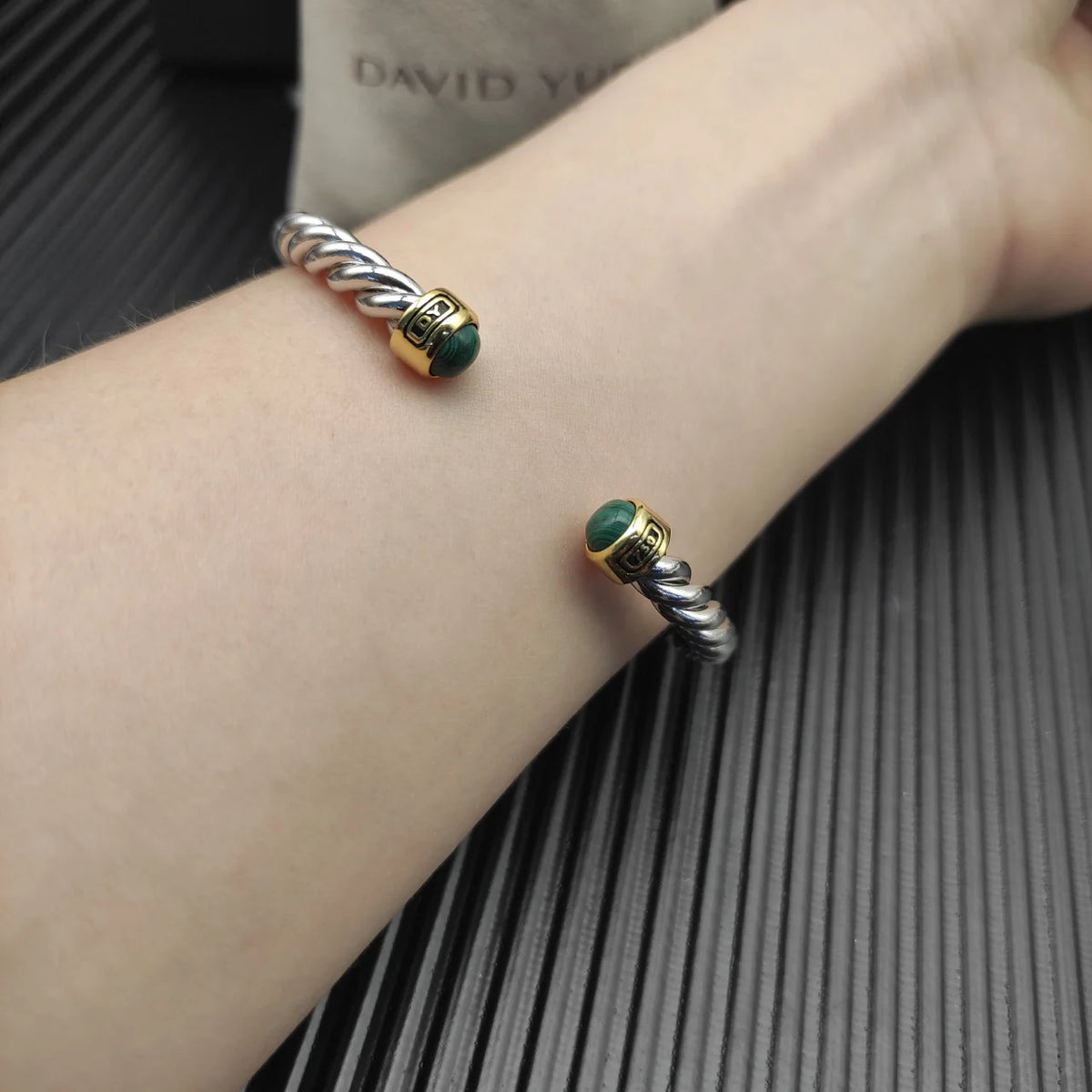 FASHIONISTA DY High-Quality Gold-Plated Colored Gemstone Bangle, Unisex Silver-Plated Colored Gemstone Bangle, Jewelry