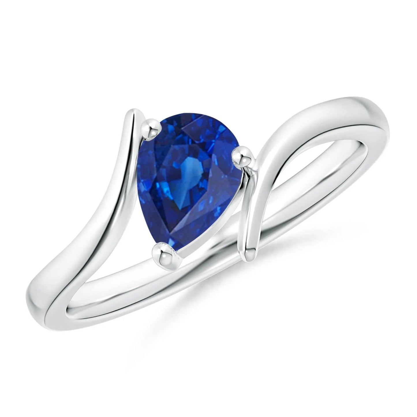 Prong Sett Pear Cut Blue Sapphire Timeless Elegant Bypass Design Ring 14k Solid Gold Certified Natural Gemstone Engagement Ring