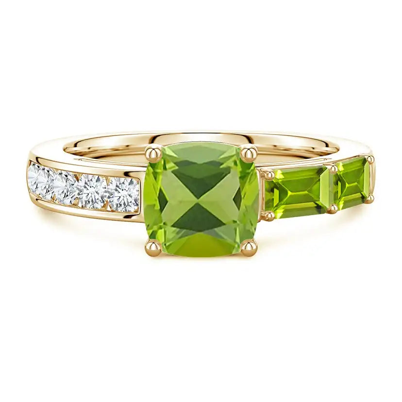 14K Solid Solid Gold Ring Natural Peridot Round 7 mm Natural Diamonds Halo Fine Jewelry IGI Certified Color
