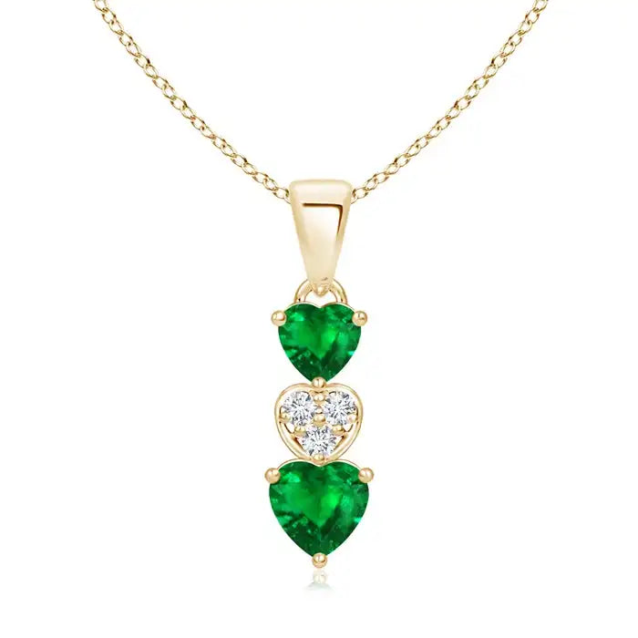 14K Solid Gold Natural Emerald Dangling Triple Heart Pendant With Diamond Classic Fine Jewellery Anniversary Gift For Her 2026
