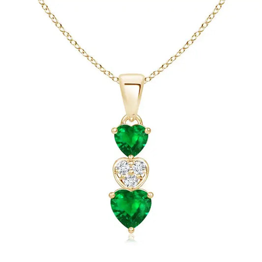 14K Solid Gold Natural Emerald Dangling Triple Heart Pendant With Diamond Classic Fine Jewellery Anniversary Gift For Her 2026