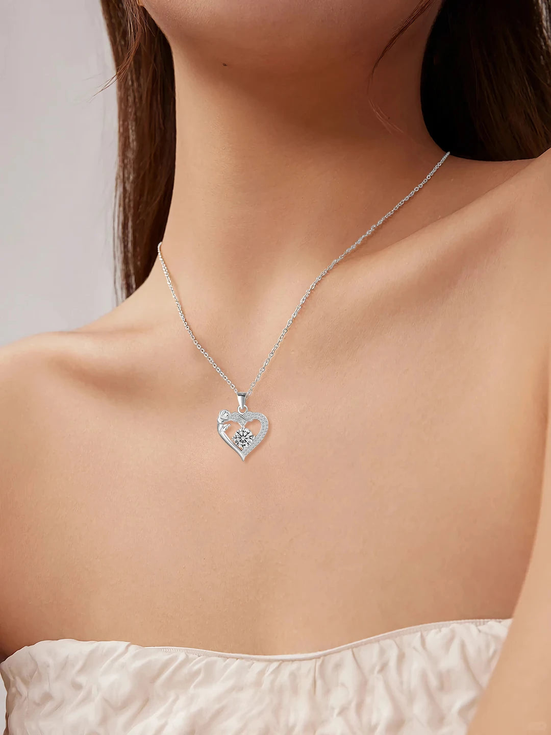 Jewelry Set Rose Edge Moissanite Stud Earrings 925 Sterling Silver Heart Shape Pendant Necklace