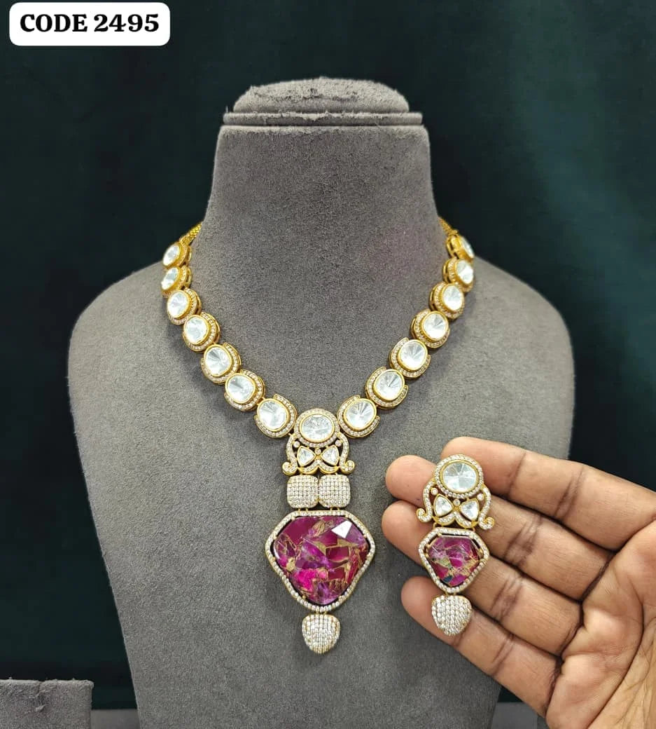 Elegant Cushion Cut Ruby Pendant Gold Plated Necklace Earrings Set Round Brilliant Cut Bezel Setting Bridal Jewelry Set
