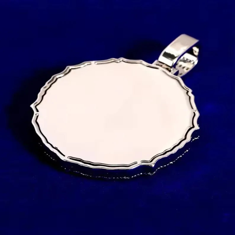BiG-BOSS Iced Out Round Flame Moissanite Pendant with Bezel Setting in Silver and Rose Gold Tone Hip Hop Jewelry for Men and Women