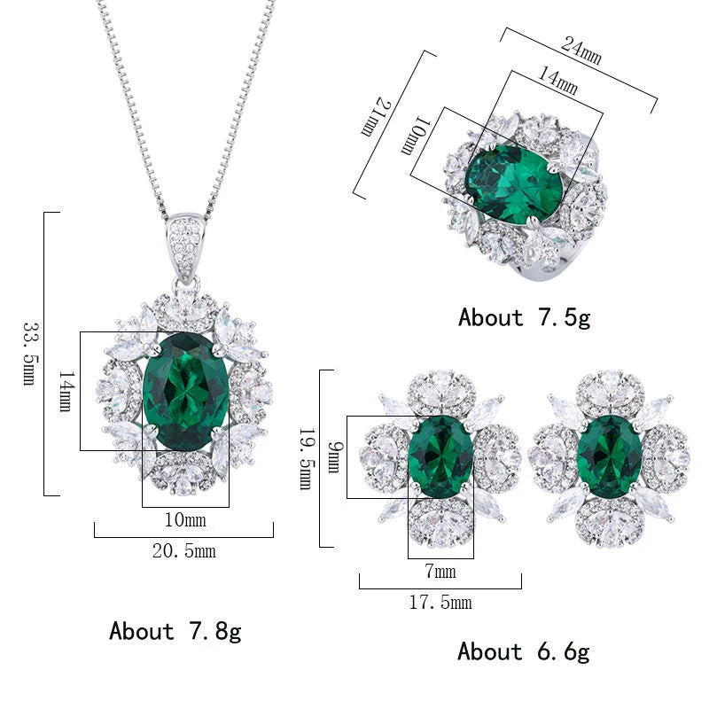 Gemfiori Luxury Oval Cut Ruby Jewelry Set Flower Round CZ Pendant Necklace Ring Earring Vintage Royal Red Gemstone Jewelry Gift for Women