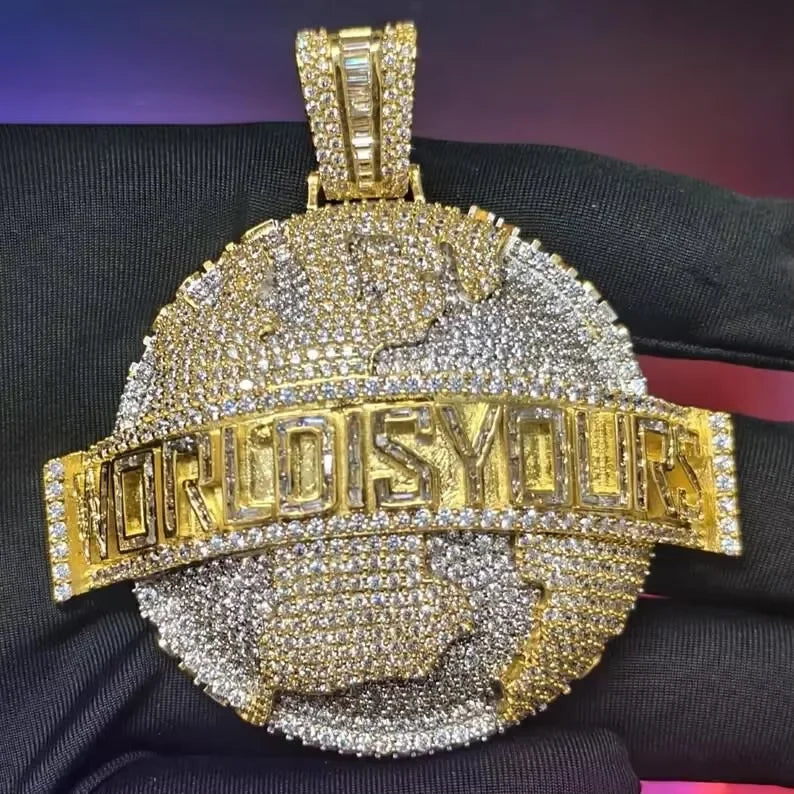 BiG-BOSS Iced Out World Is Yours Globe Pendant Gold and Silver Tone Hip Hop Jewellery for Men