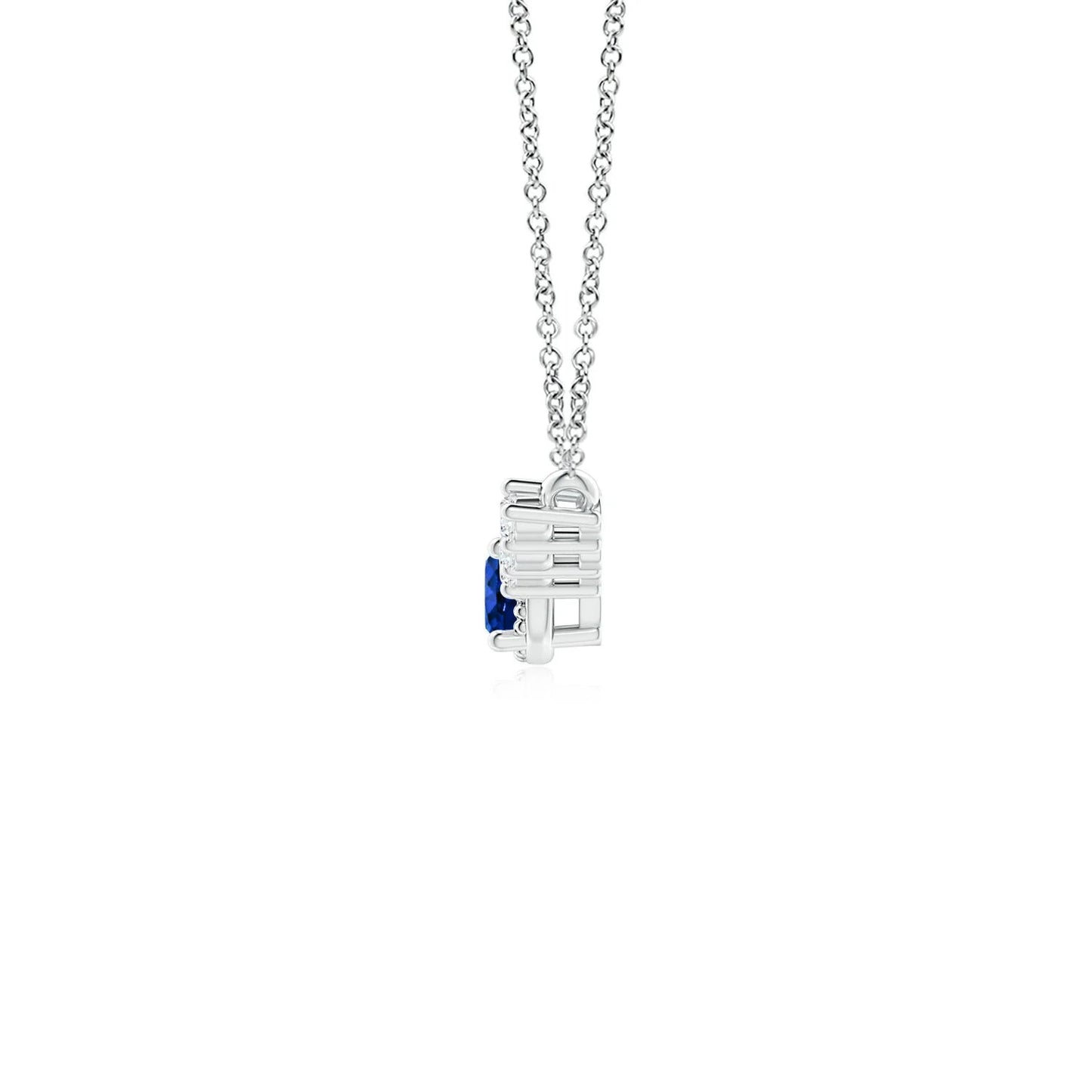 2.9G 14K Pure Gold Real Round 0.15Ctw Blue Sapphire With 0.11 Ct Diamond Curved Bar Pendant Vintage Inspired Top Quality Pendant