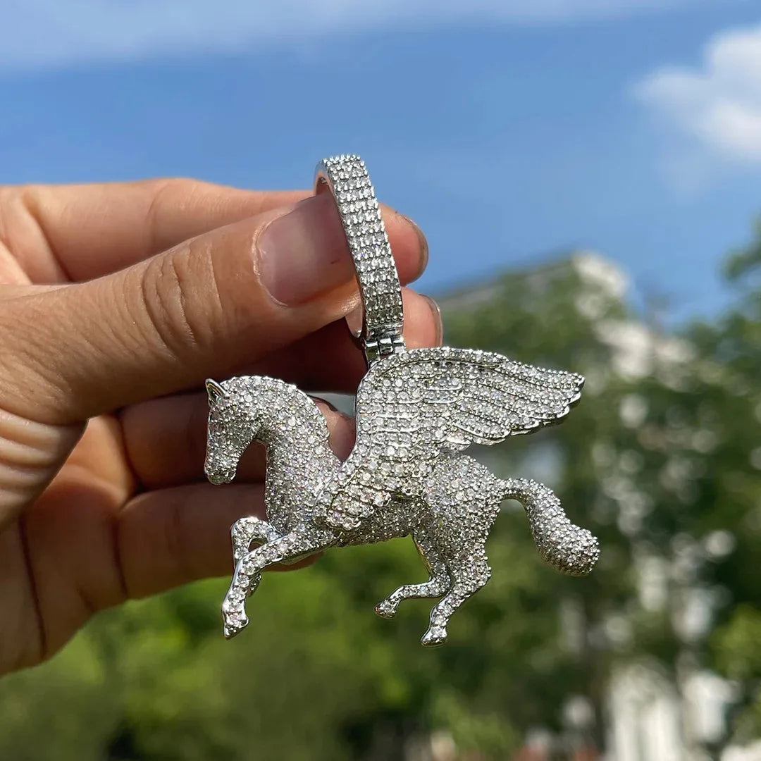 BiG-BOSS Pegasus Moissanite Hip Hop Pendant 925 Sterling Silver Cushion Cut Channel Set Freshwater Pearl Luxury Men's Charm