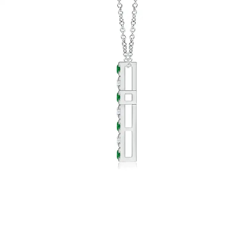 14K Pure Gold IGI Certified Cross Pendant Christmas Gift Flat Prong-Set 2MM 0.27Ctw Green Emerald & 0.18Ct Diamond Cross Pendant
