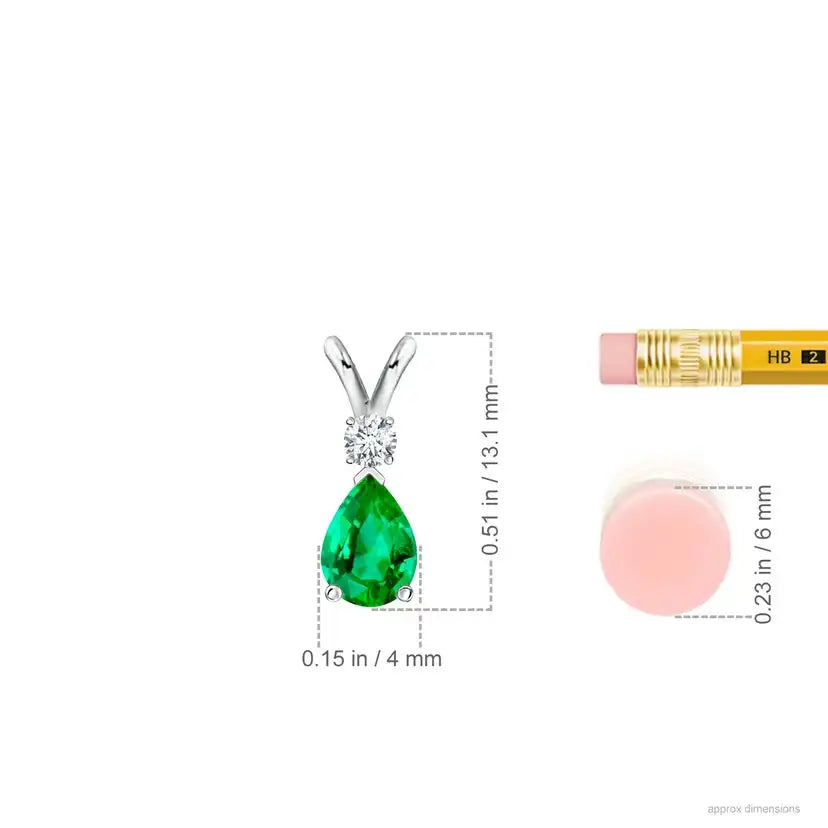 14K Gold IGI Certified 7x5MM 0.6Carat Pear Cut Natural Green Emerald & Diamond V Bale Pendant IGI Certified Fine Jewelry Pendant