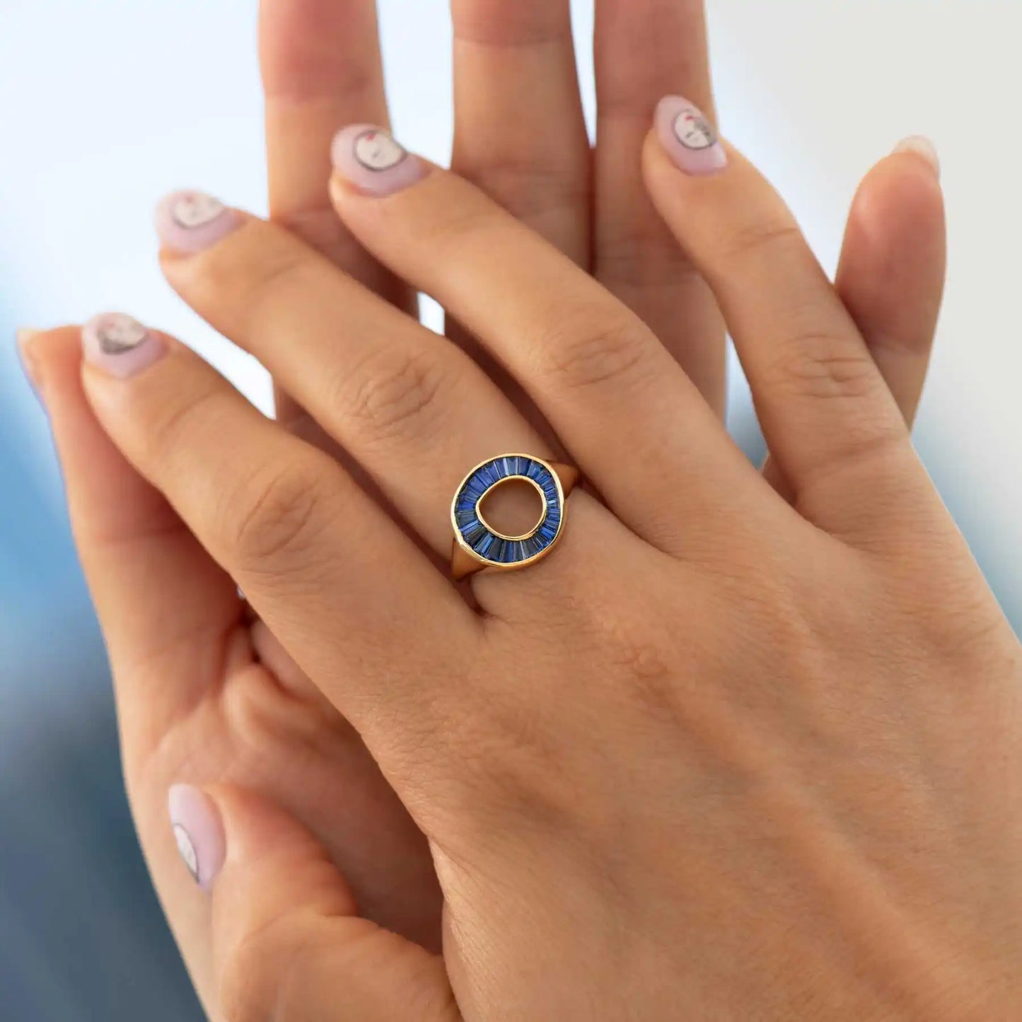 14K Real Gold Natural Royal Blue Sapphire Gemstone Signet Ring Tapered Baguette Cut 1Ct Blue Sapphire Fine Jewelry Wedding Rings