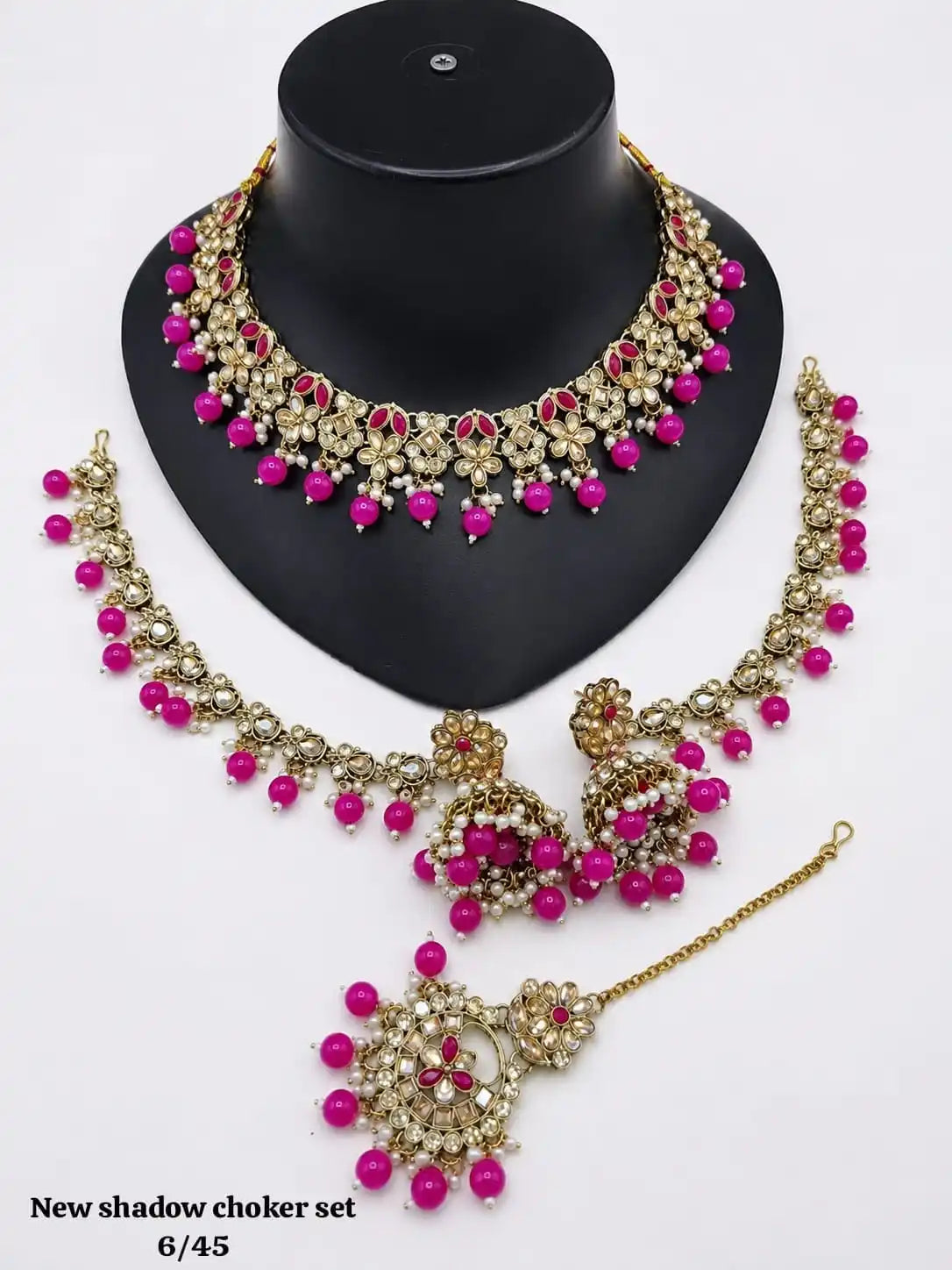 New Shadow Choker Necklace Set With Ruby Red Beads Gold Plated Vintage Bridal Jewelry For Women Wedding Fashion Jewelry Sets