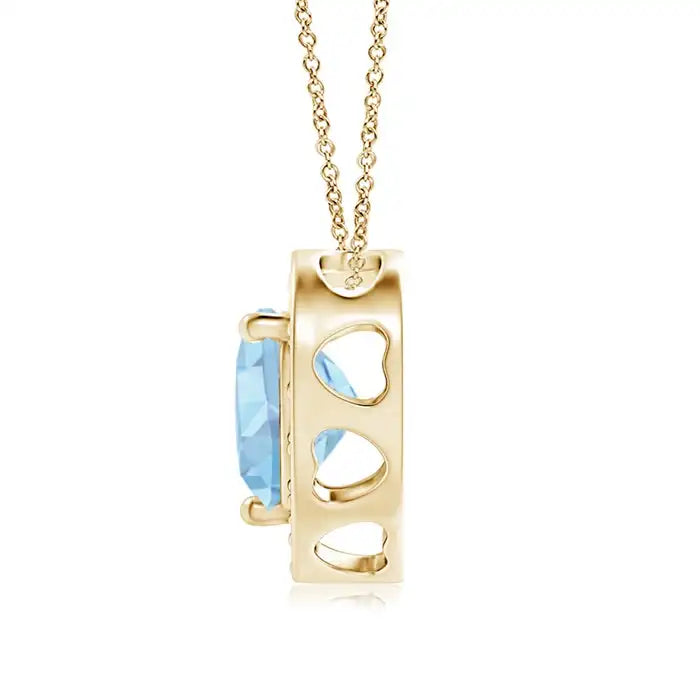 Top Selling 14K 18K Gold 0.2 Ctw Natural Aquamarine With Halo Diamond Heart Shape Pendant Link Chain Necklace Fine Jewelry OEM