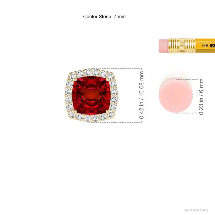 14K 18K Gold Vintage Inspired 7MM Cushion Cut 1.45Ctw Natural Red Ruby Gemstone With Halo Diamond Pendant Handmade Fine Jewelry