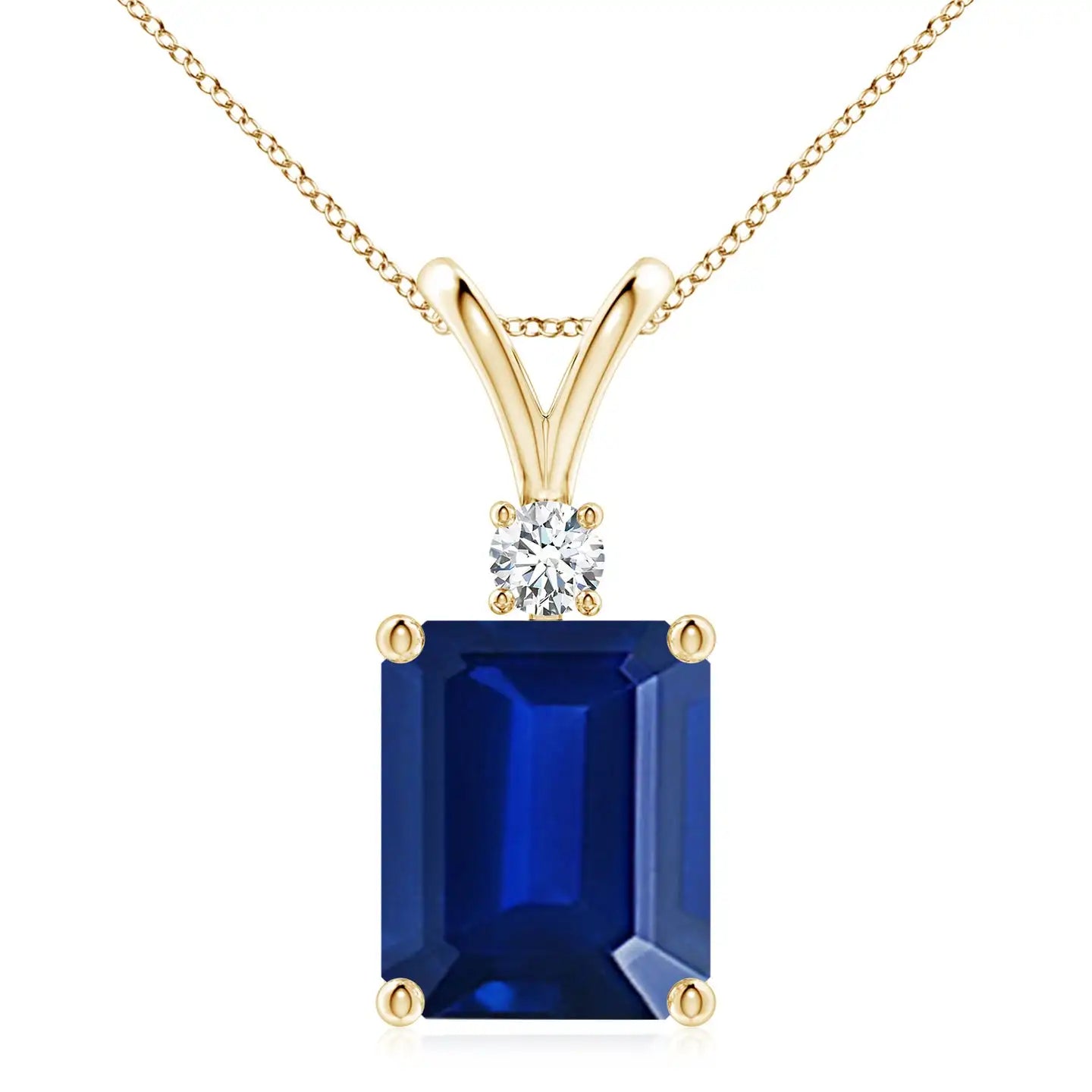 14K Gold 9*7MM Emerald-Cut IGI Certified 2.25Ctw Green Emerald Solitaire Pendant with 0.07Ct Round Diamond Handmade Fine Jewelry