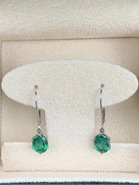 Oval Cut Emerald Drop Earrings in 14K White Gold, Minimalist Green Gemstone Dangle Earrings, Classic Fine Jewelry Gift for Her