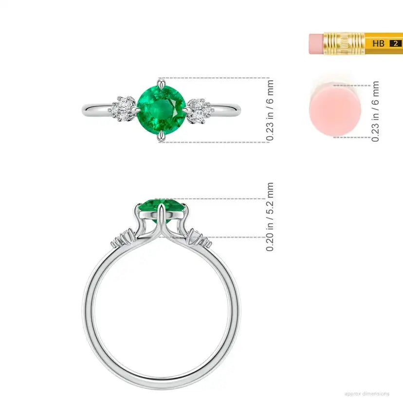 14K Solid Gold Round Emerald Engagement Ring with Mixed Cut Diamonds Handmade Customized Fine Jewelry Wedding