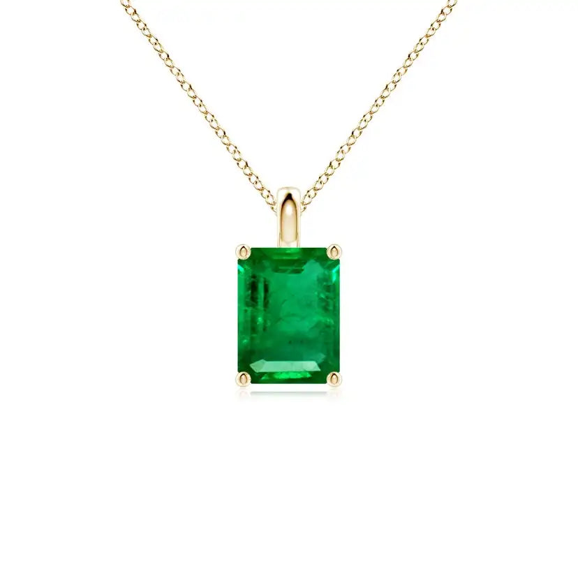 IGI Certified Emerald-Cut Natural Emerald Pendant | 14K Solid Gold | gem-island by NewLife