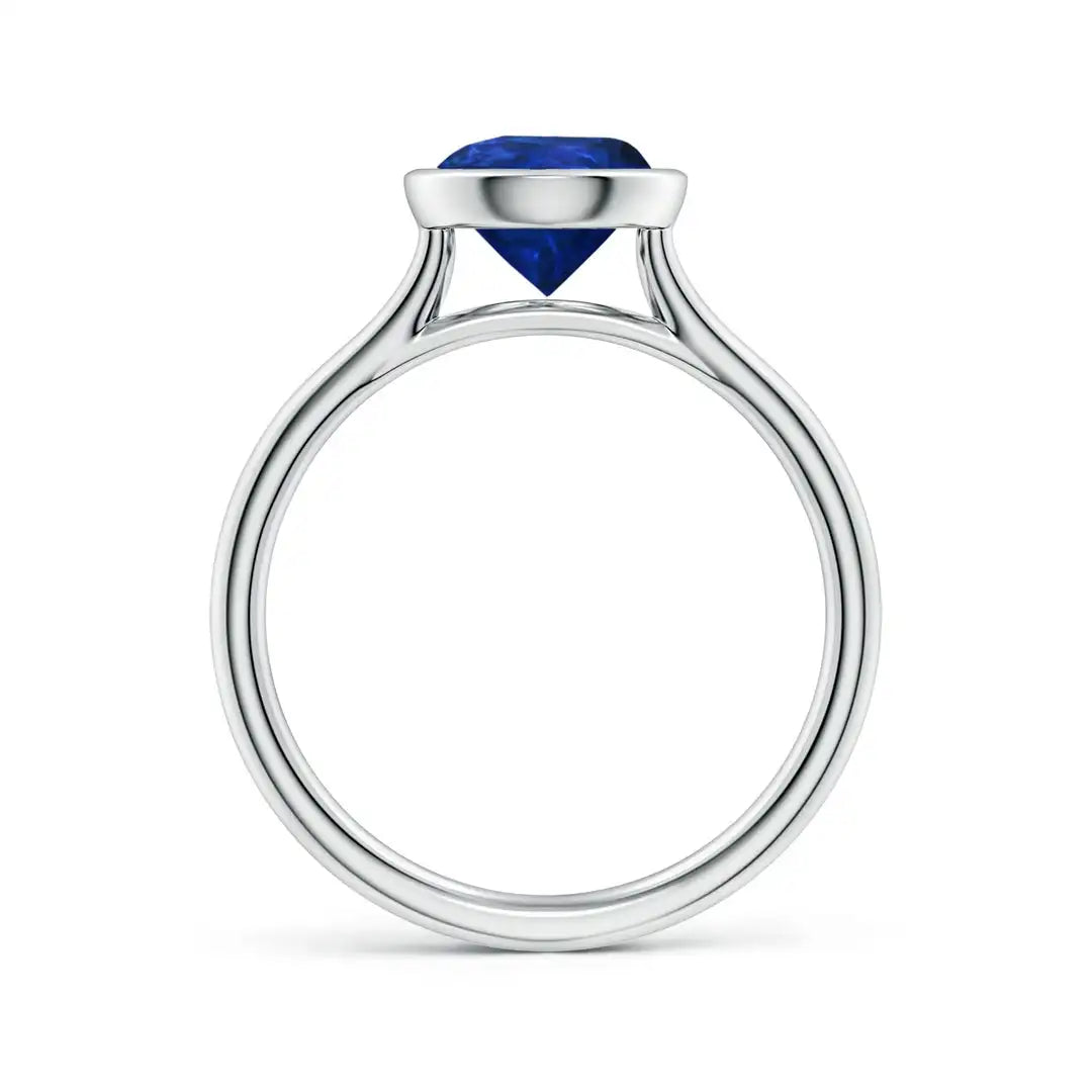 Bezel-Set Pear Blue Sapphire Solitaire Engagement Ring Handmade Customized Fine Jewelry Wedding 14K Solid Gold