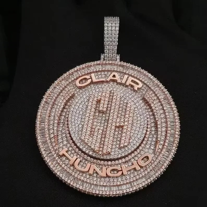 BiG-BOSS Iced Out Round Custom Moissanite Bezel Setting Pendant Silver and Rose Gold Tone Hip Hop Jewelry for Men and Women