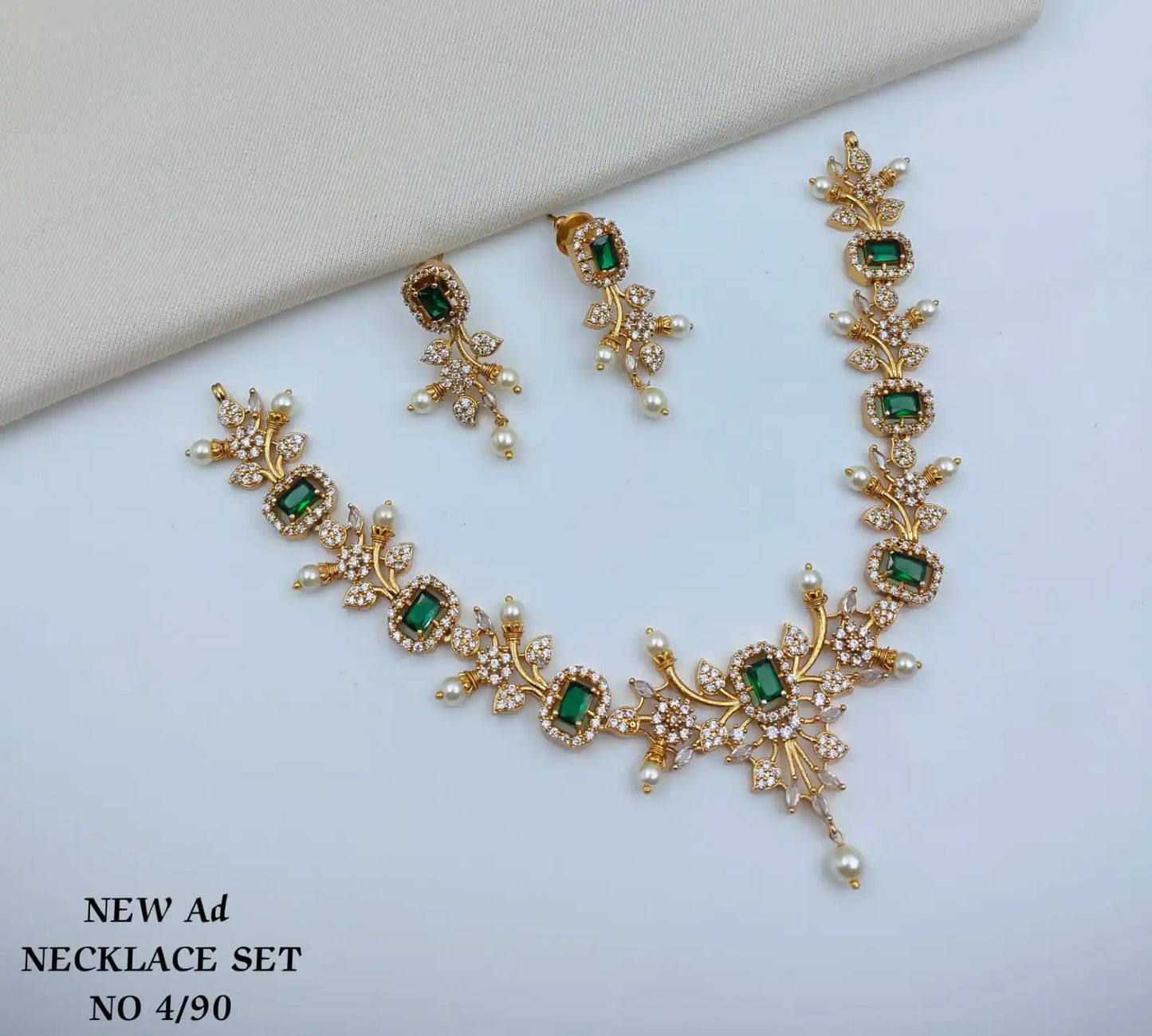 Gold Plated Zircon Necklace Statement With Imitation Pearl Earrings Women's Classic Bridal Wedding & Party Jewelry Set For Women