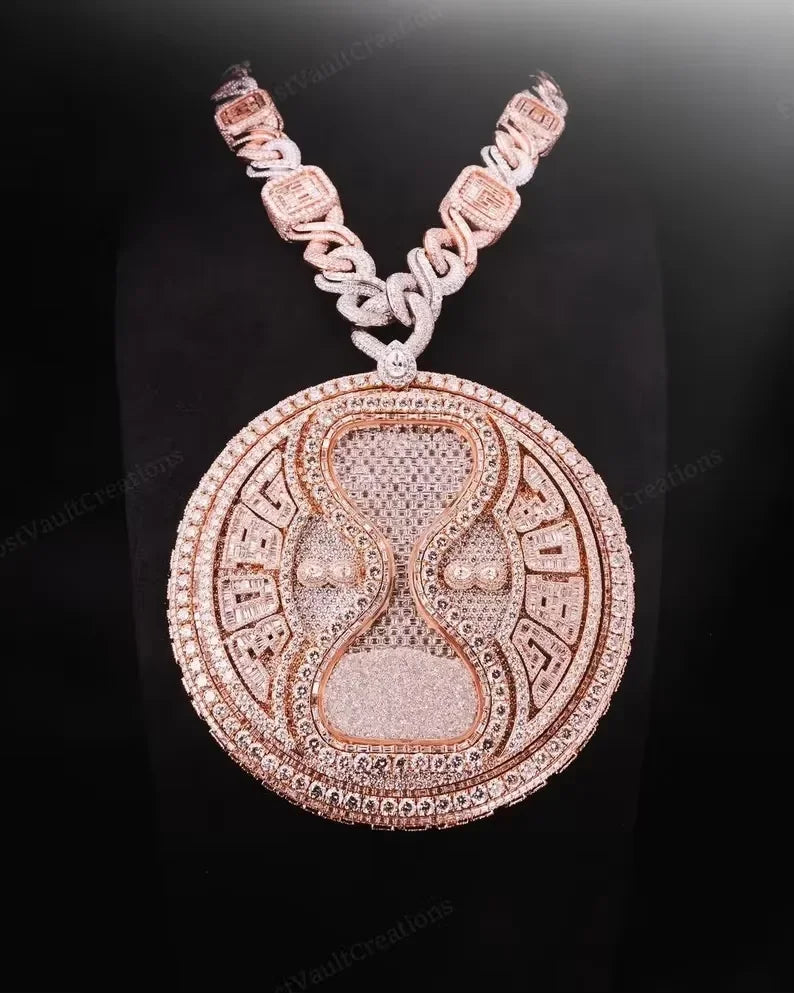 BiG-BOSS Iced Out Hourglass Pendant Moissanite Custom Large Hip Hop Statement Jewellery for Men Silver Plated Channel Set Luxury Party