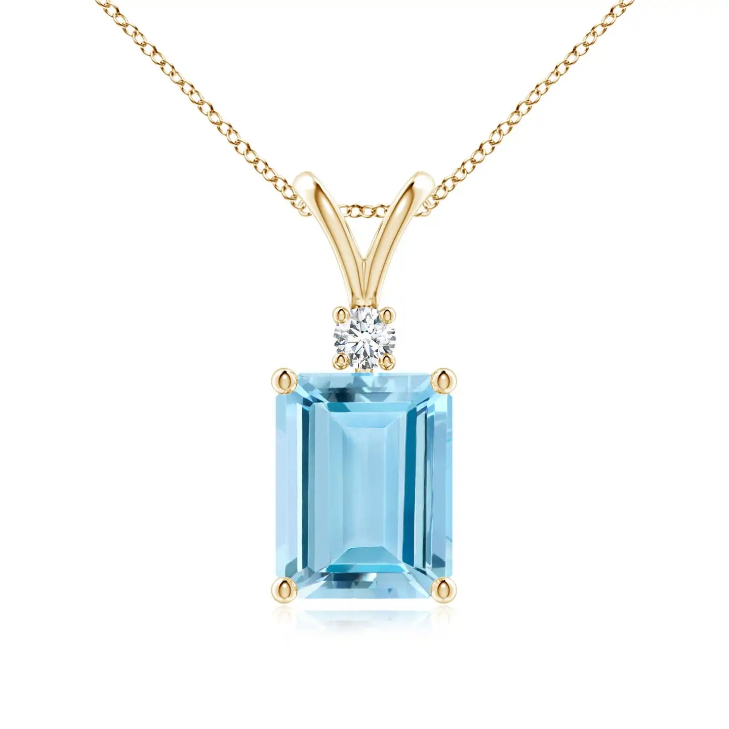 High Quality Top Selling Fine Jewelry Pendant 14K Gold 9*7MM 2.25Ct Emerald-Cut Aquamarine Solitaire Pendant with 0.07Ct Diamond