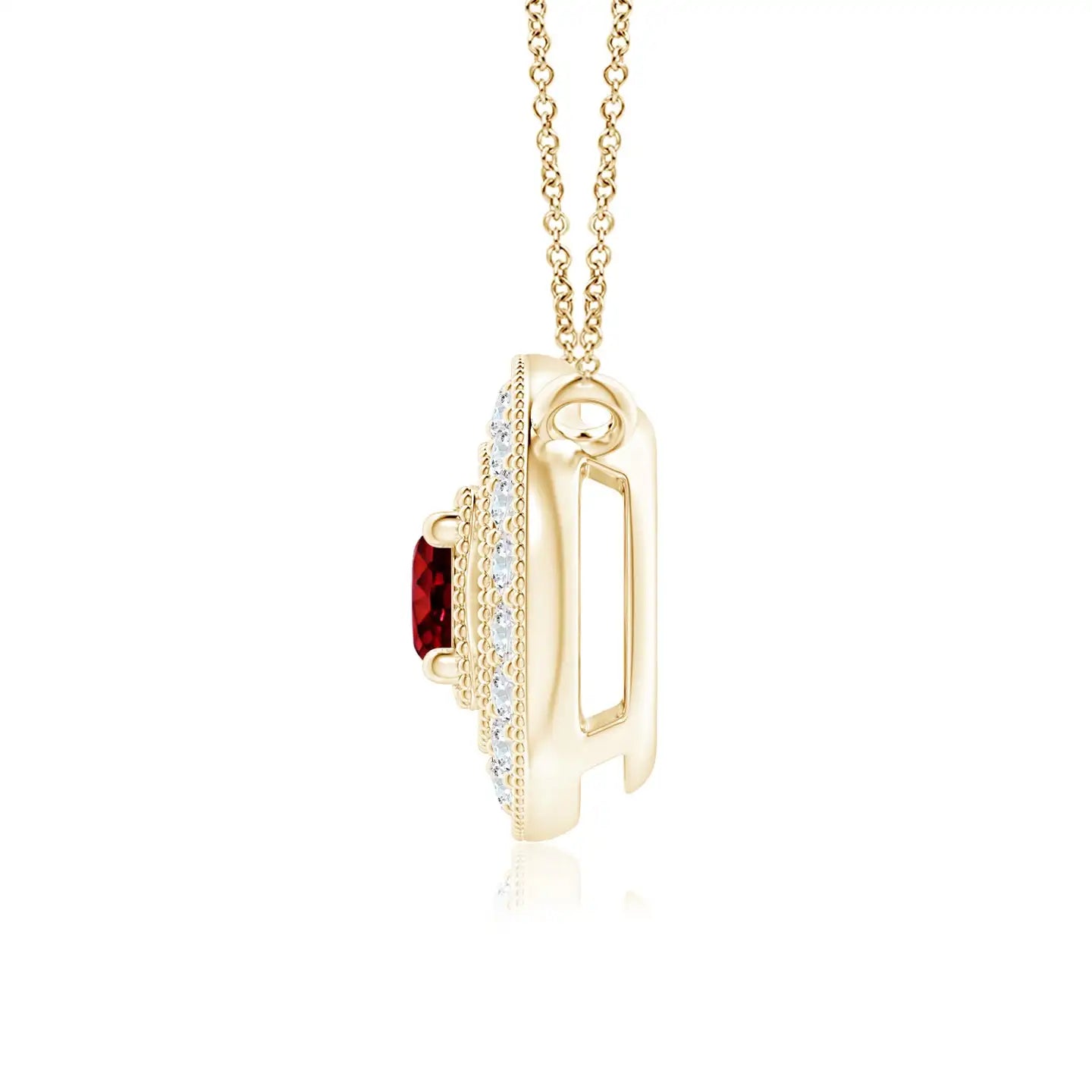 14k Pure Vintage Style Natural 2.5mm Round Cut 0.06Ctw Red Ruby Halo Pendant With 0.06CT Real Diamond Milgrain Detailing Pendant