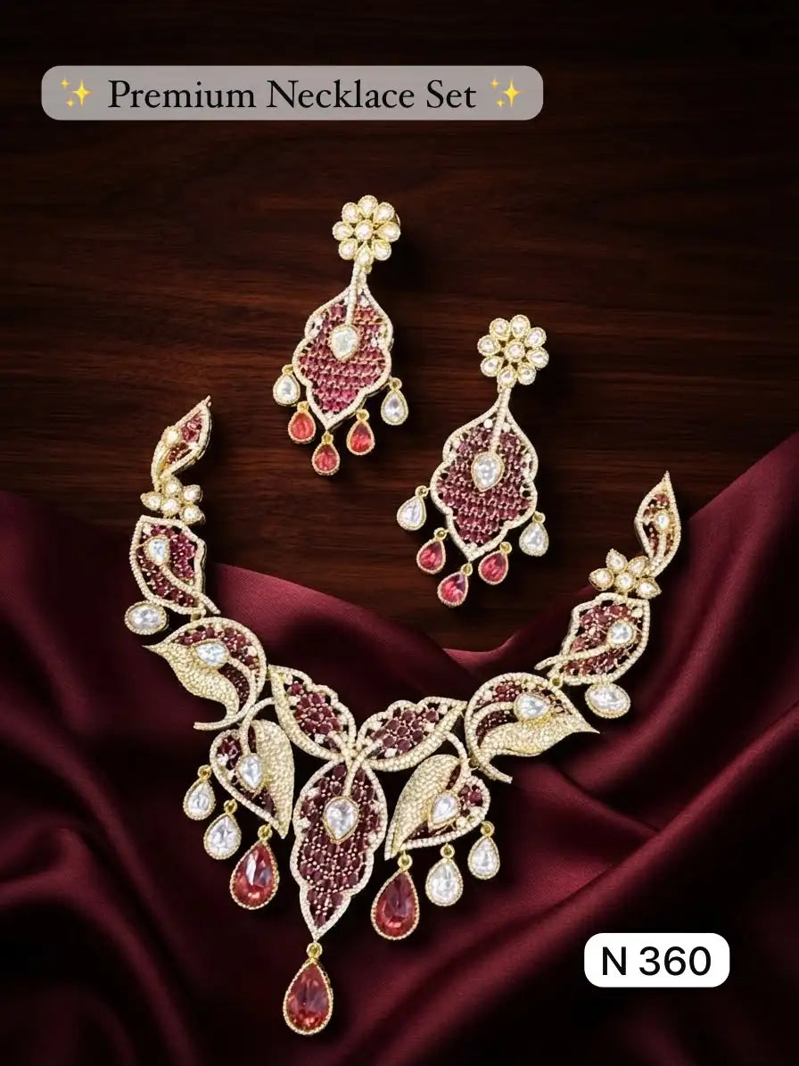 Elegant Emerald Leaf Necklace Set Gold Plated Green Stone Bridal Wedding Party Luxury Jewelry Set for Women Gift Wear