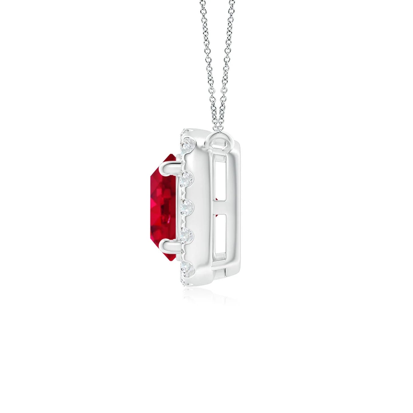 14k Solid Gold Natural 0.45Ct Round Brilliant Cut Red Ruby Gemstone Halo Cushion Shape Pendant Studded With IGI Natural Diamond
