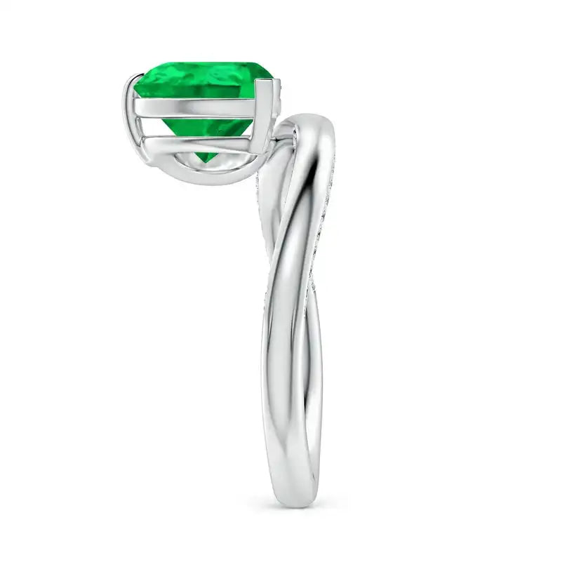 14K Solid Gold Angled Pear Emerald Curved Solitaire Engagement Ring Handmade Customized Fine Jewelry Wedding