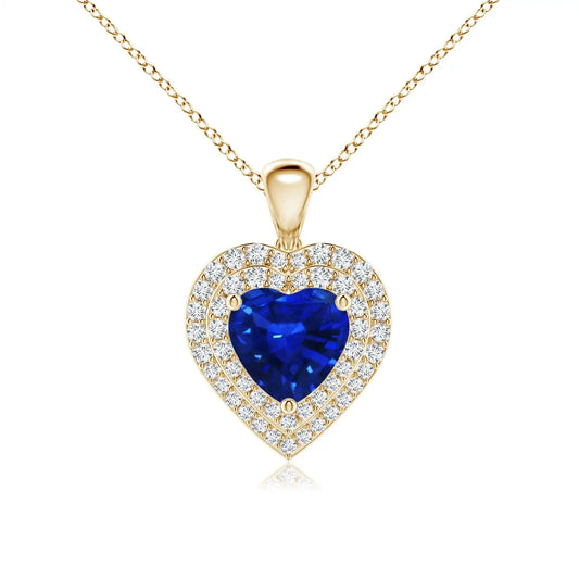 4.39G 14K Pure Gold 5MM 0.4 Ctw Blue Sapphire With 0.39 Ct Diamond Double Halo Pendant Beautiful Romantic Pendant Gift For Her