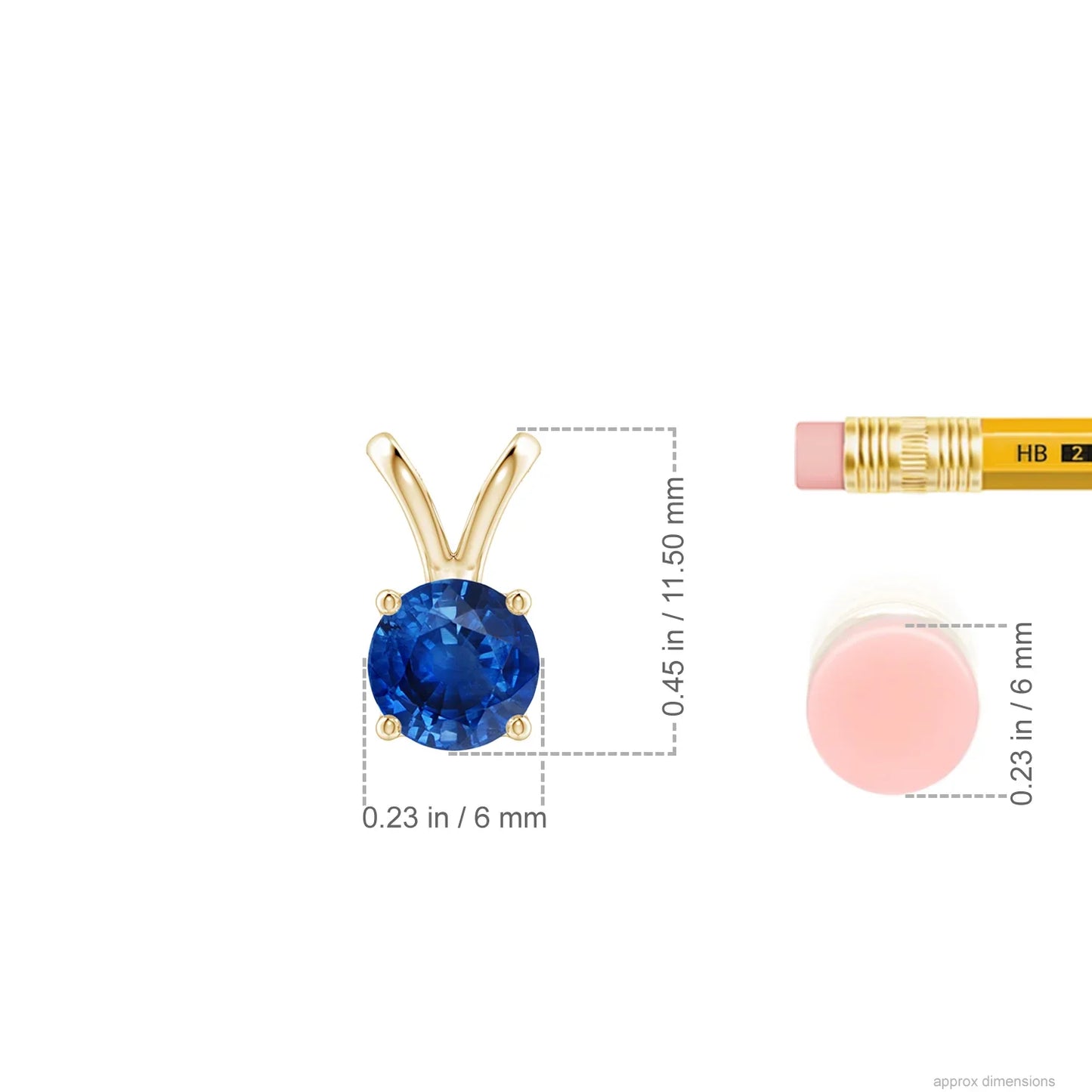 14K Solid Gold Natural Round Cut Blue Sapphire V-Bale Solitaire 4 Prong Set Pendant High Quality IGI Certified Gemstone Pendant