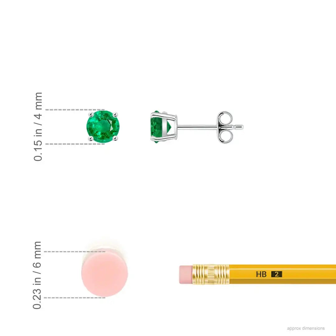 Round Cut Emerald Stud Earrings, 14kt Solid Gold Prong Set Engagement Women Fine Studs Luxury Earrings May Birthstone Jewelry