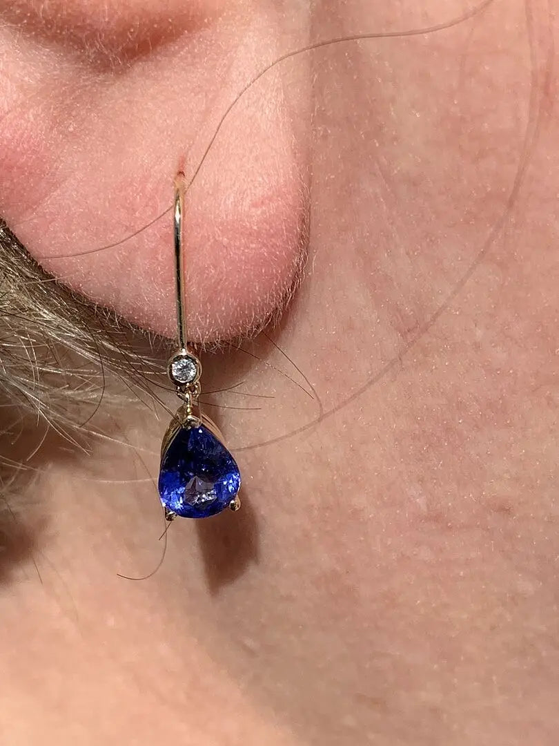 Pear Cut Blue Sapphire Real Diamond Dangle Earrings in 14kt White Gold Bridal Fine Jewelry Drop Earrings Gift for Her