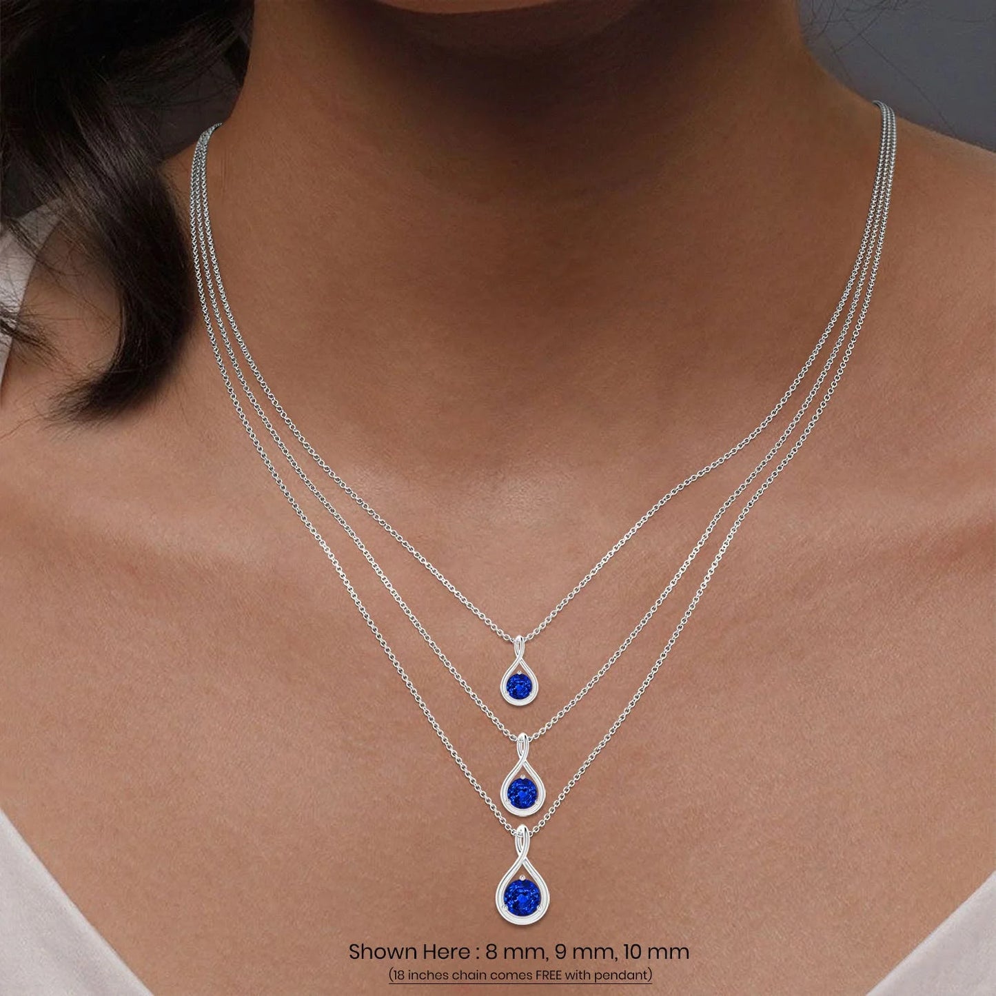 14k SOLID Gold Infinity Twisted Shape Minimalist Pendant Natural Round Cut Blue Sapphire Solitaire Pendant Link Chain Necklace