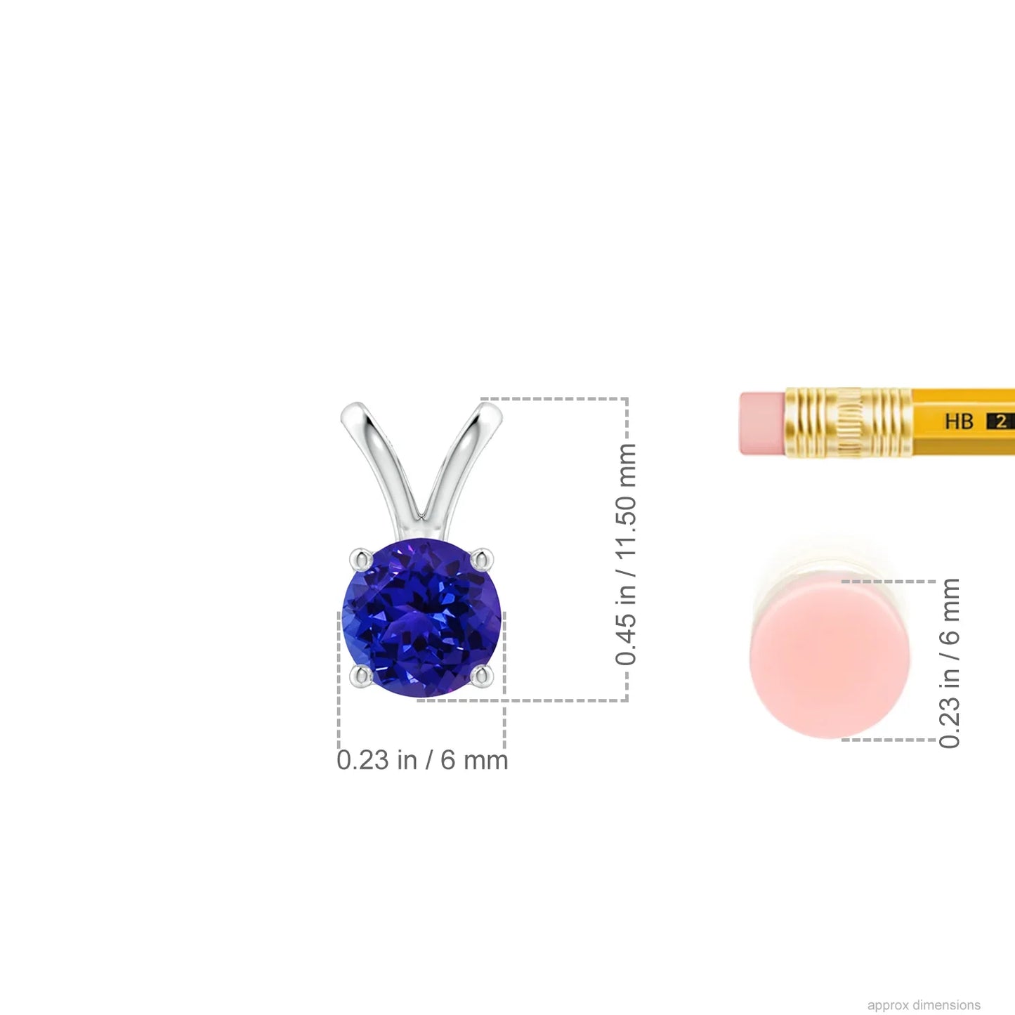 14K Gold Natural 5MM Round Cut 0.45C Tanzanite V-Bale Solitaire Pendant Link Chain Necklace Casual Wear Unisex Certified Pendant