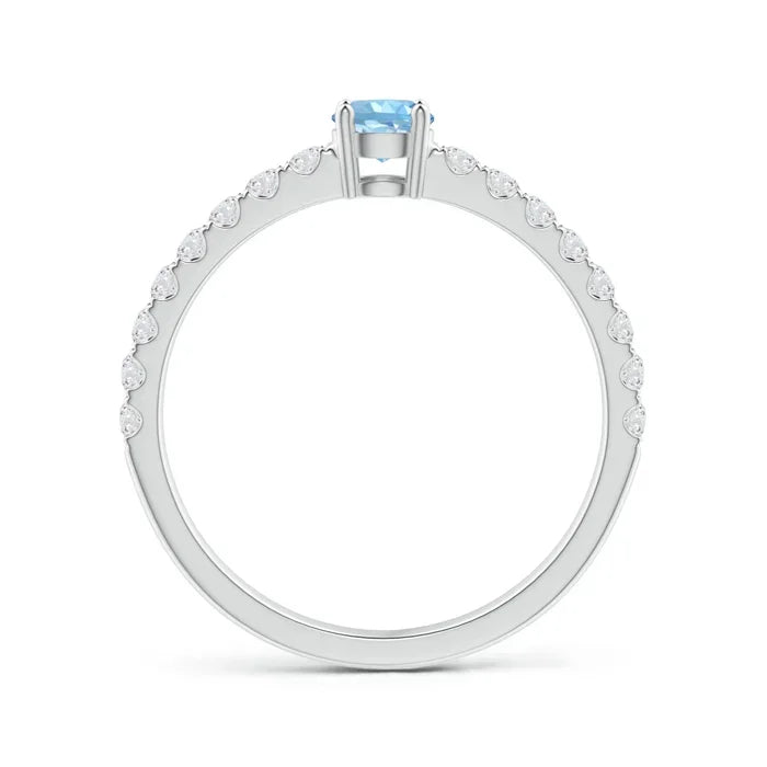 14K Solid Gold Classic Solitaire Aquamarine Ring Handmade Customized Fine Jewelry Wedding Engagement Party Wear