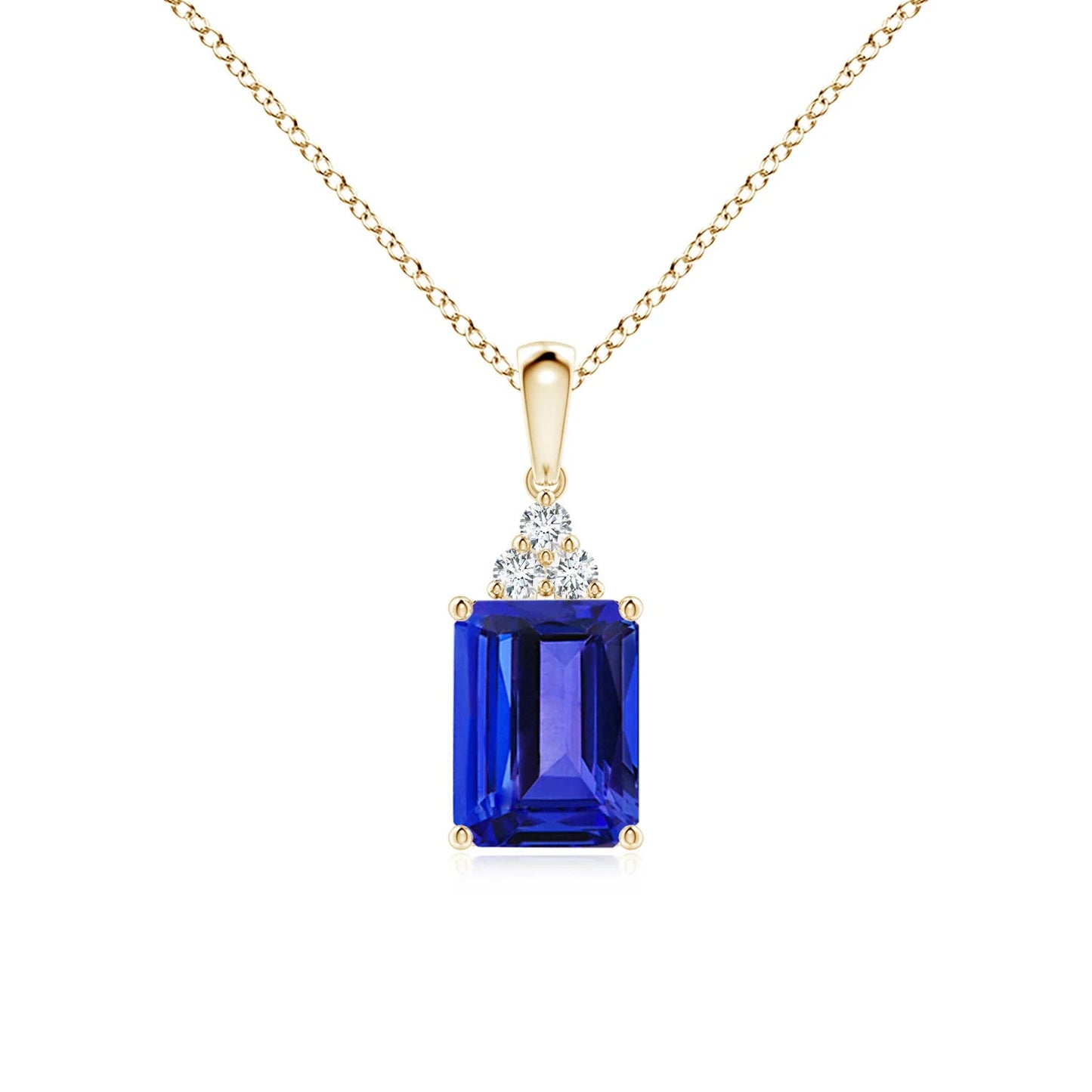 2.72g 14k SOLID Gold Emerald-cut 0.5 CT Blue Sapphire Pendant With 0.02 CT Diamond Trio Luxury High Quality Link Chain Necklace