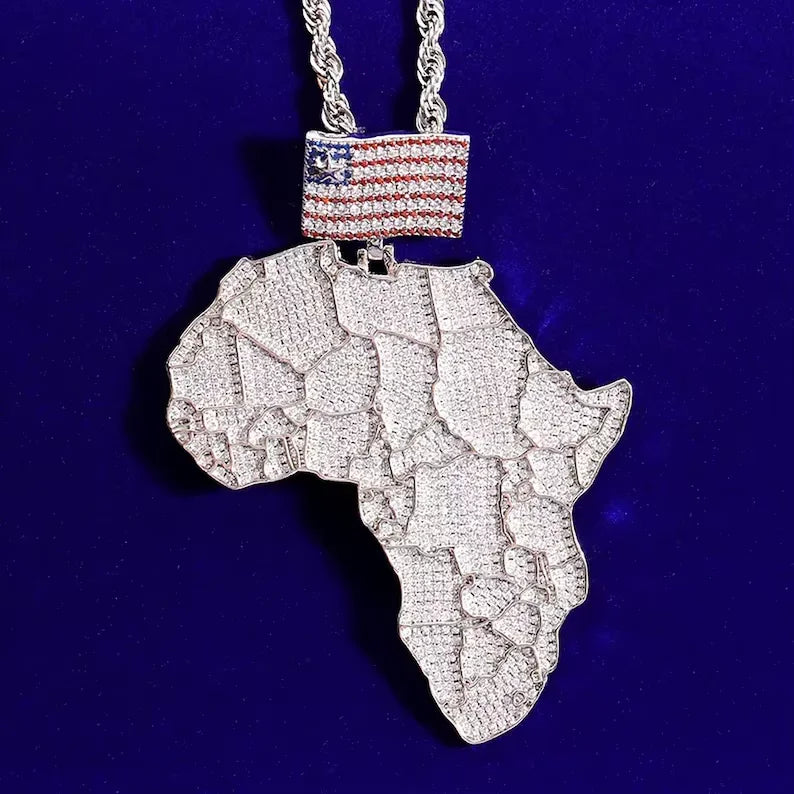 BiG-BOSS Iced Out Africa Map Pendant for Men with Flag Design Moissanite Stones Luxury Hip Hop Jewelry Statement Party Gift Style Pendant
