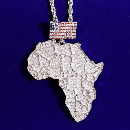BiG-BOSS Iced Out Africa Map Pendant for Men with Flag Design Moissanite Stones Luxury Hip Hop Jewelry Statement Party Gift Style Pendant